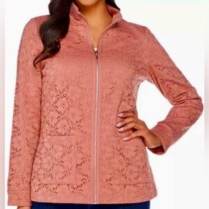 d&co. Zip Lined Lace Eyelet Shacket Jacket Dusty Rose Pockets Size 2X